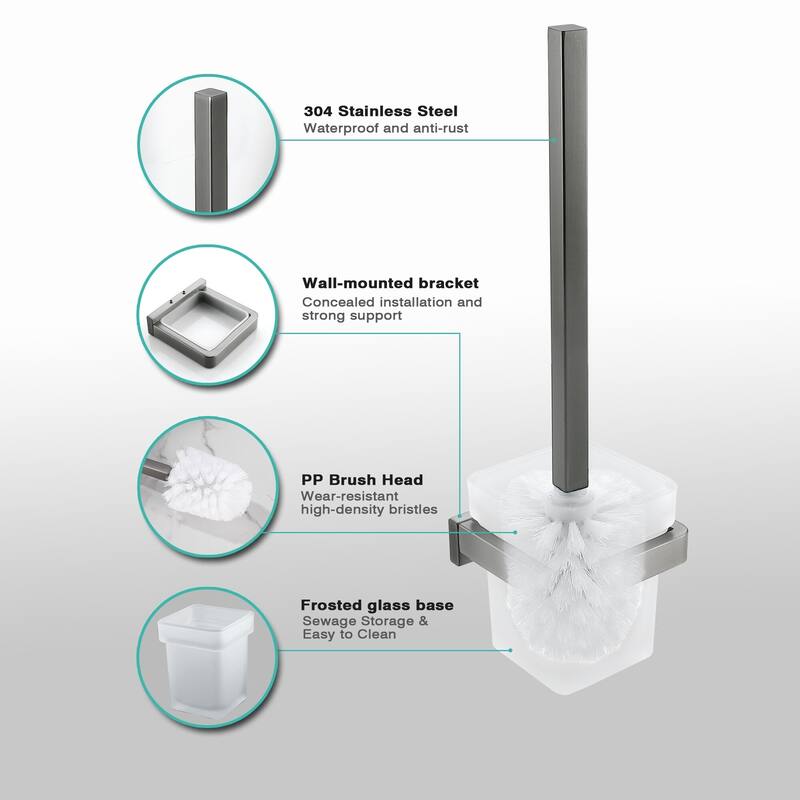 Wall-Mounted Toilet Brush and Holder with Glass Base