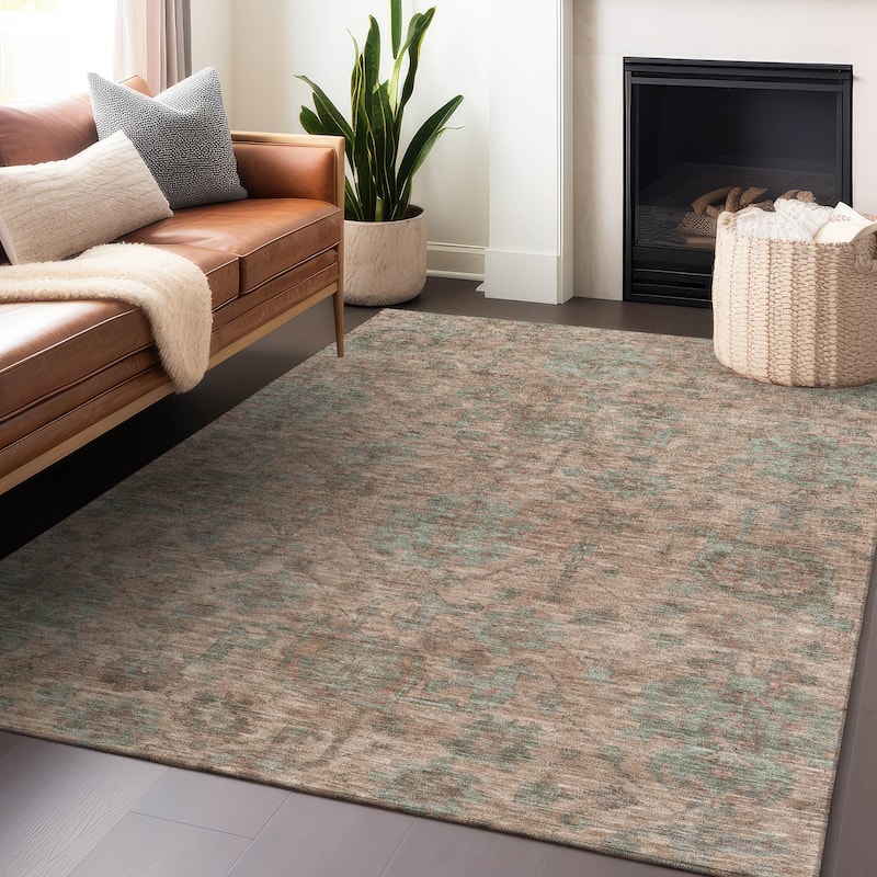 Machine Washable Indoor/ Outdoor Vintage Traditional Chantille Rug - Coral - 8' x 10'