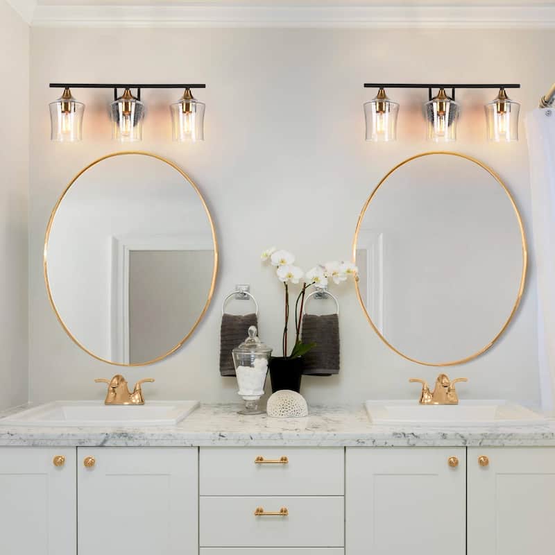 2/3/4-Light Bathroom Black Vanity Lights Modern Wall Sconce Lighting with Glass Shade