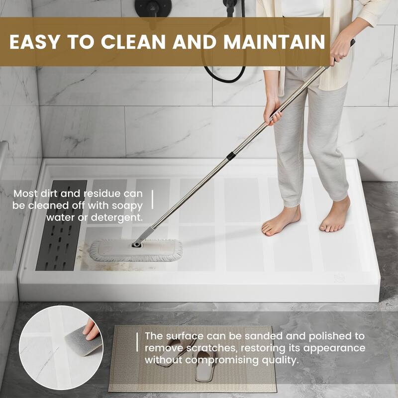 SMC Alcove Single Threshold Shower Pan Base, S/S Drain Cover Included, cUPC Certified, Slip-Resistant