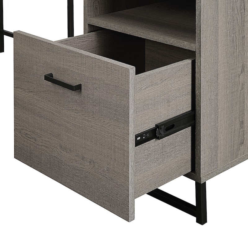 OS Home & Office Furniture L Workcenter with Built In Power Hub & Two Drawers in Farm Oak