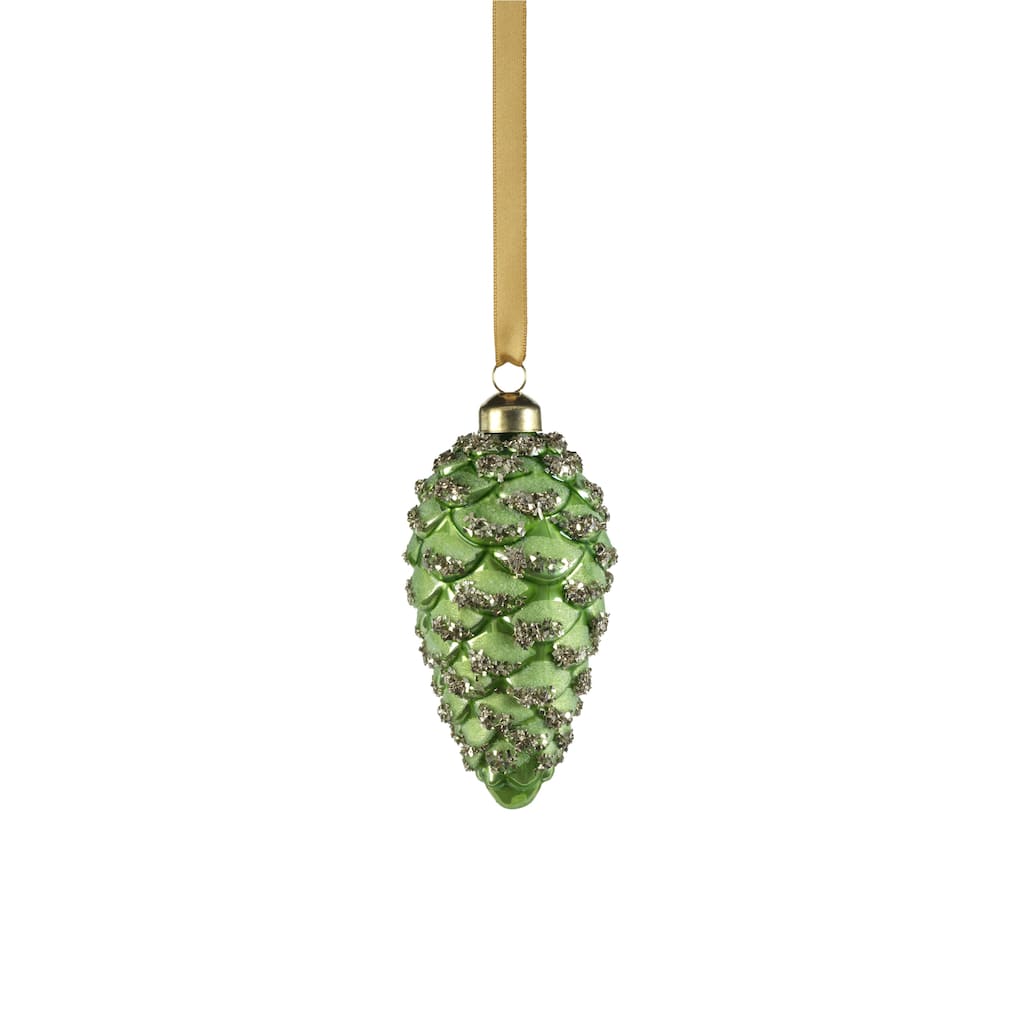 Wolly Glass Pine Cone Hanging Ornaments, Set of 12 - 4.75"