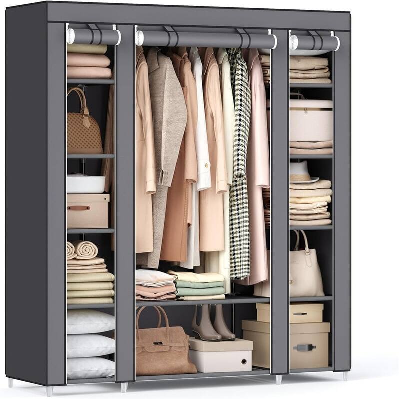 Bedroom Portable Closet with Non-Woven Cover, Clothes Storage Organizer, 59 x 17.7 x 69 Inch - Grey