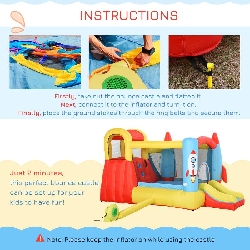 Outsunny 4-in-1 Kids Inflatable Bounce House Jumping Castle with 2 Slides, Climbing Wall, Trampoline, & Water Pool Area