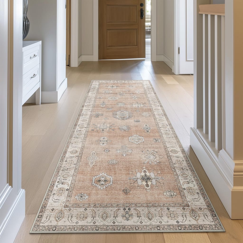 Mcow Vintage Floral Low-Pile Machine Washable Non-Slip Area Rug