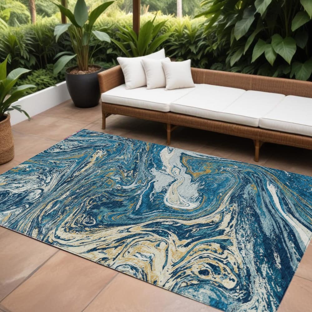 HomeRoots Abstract Transitional Rectangle Outdoor Rug