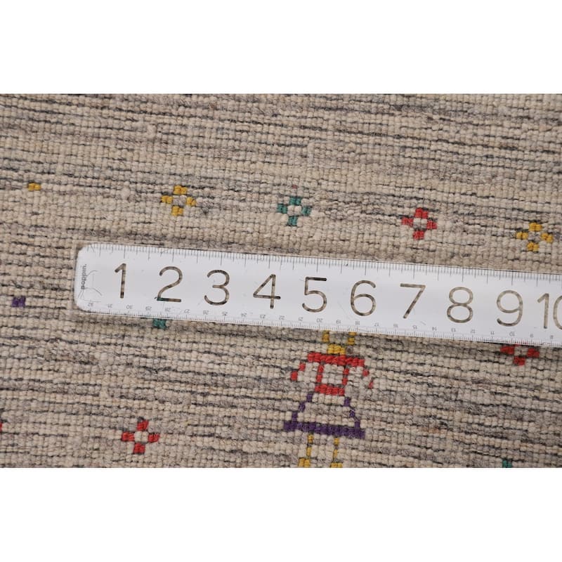 Striped Gabbeh Square Indian Square Area Rug Hand-Knotted Wool Carpet - 7'9"x 8'1"