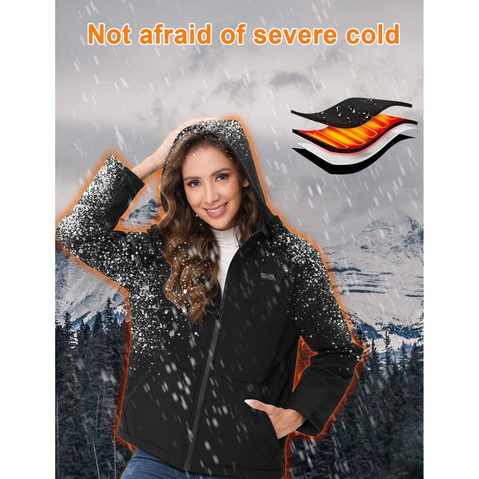 Women s Heated Jacket with 5000mAh Battery Pack Winter Soft Shell Electric Heated Coat M Black