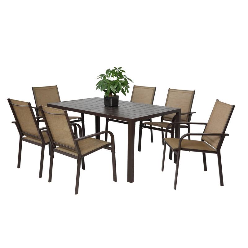 7 Pieces Patio Dining Set, Outdoor Furniture Table and 6 Textilene Chairs, Outdoor Furniture with Rectangular Table and
