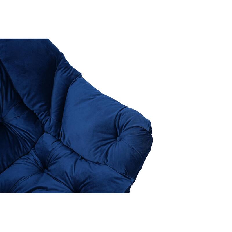 Modern Cotton Fabric Lazy Chair with Ottoman and Footrest, Blue