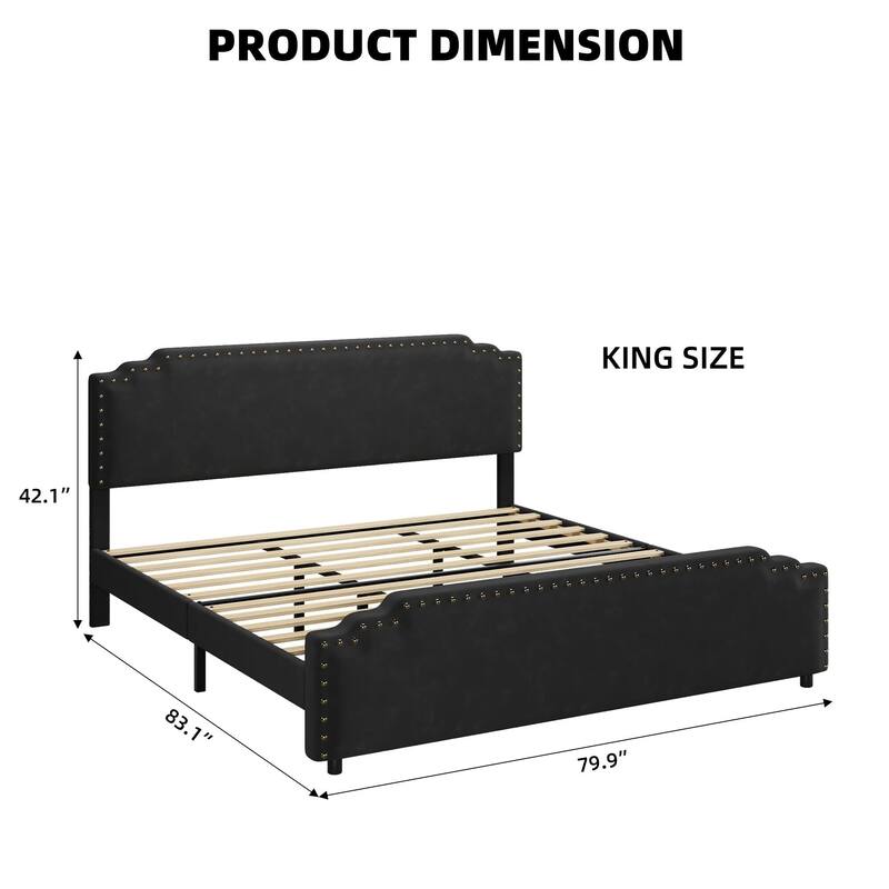 Velvet Upholstered Platform Bed Frame, No Box Spring Needed