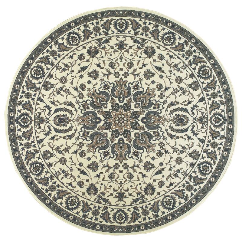 Style Haven Marianna Medallion Indoor Outdoor Area Rug - 7'10" Round - Off-White/Navy
