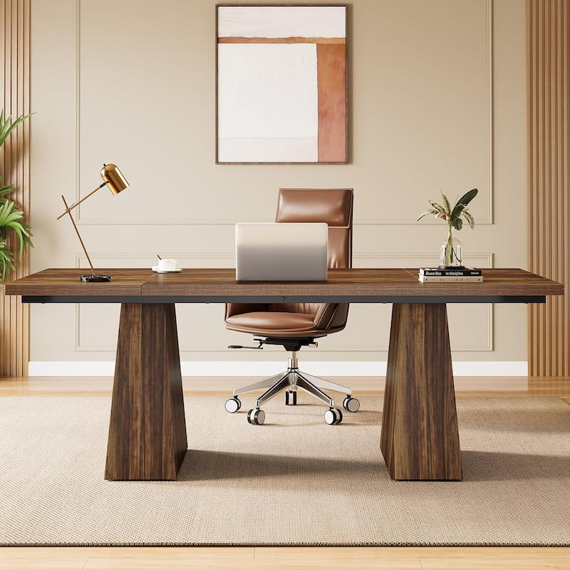 63" Modern Executive Desk, Large Computer Workstation with Sturdy Double Pedestal Base, Elegant Study & Writing Table