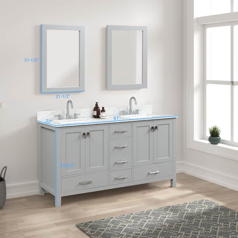 Blossom Geneva 60 Inch Double Bathroom Vanity with Marble Top & Sinks