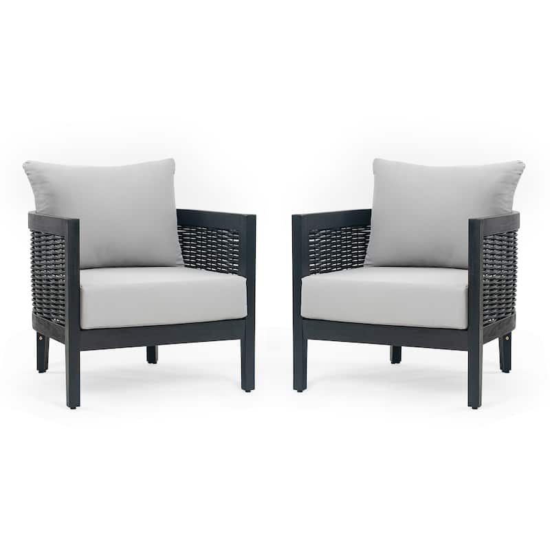 Burchett Outdoor Acacia Wood and Wicker Club Chairs (Set of 2) with Optional Sunbrella Cushions by Christopher Knight Home