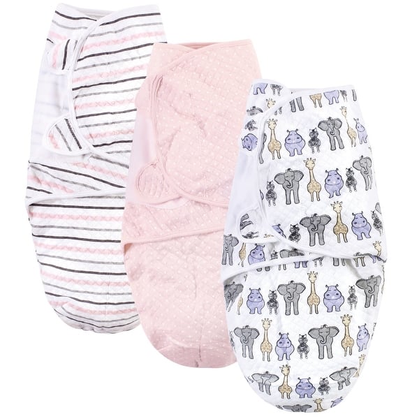 slide 1 of 1, Hudson Baby Infant Girl Quilted Cotton Swaddle Wrap 3pk, Pink Safari, 0-3 Months - Pink Safari - 0-3 Months 0-3 Months - Pink Safari