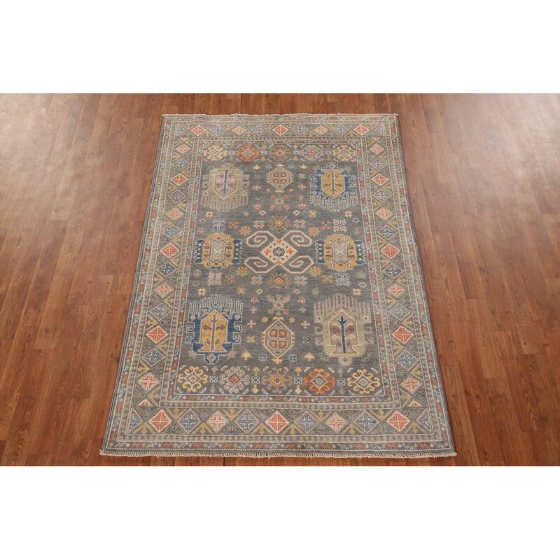 Kazak Oriental Area Rug Handmade Wool Carpet - 4'0"x 5'10"