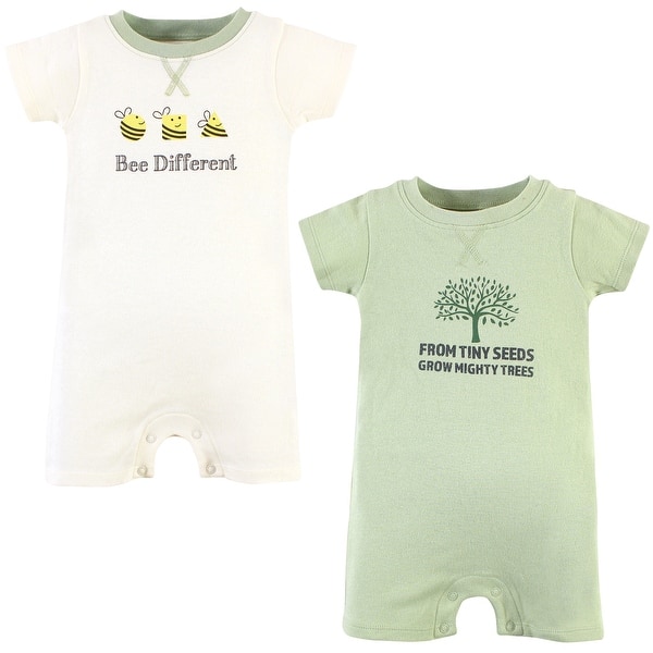 slide 1 of 1, Touched by Nature Unisex Baby Organic Cotton Rompers, Bee Different 12 - 18 Months - Green/White