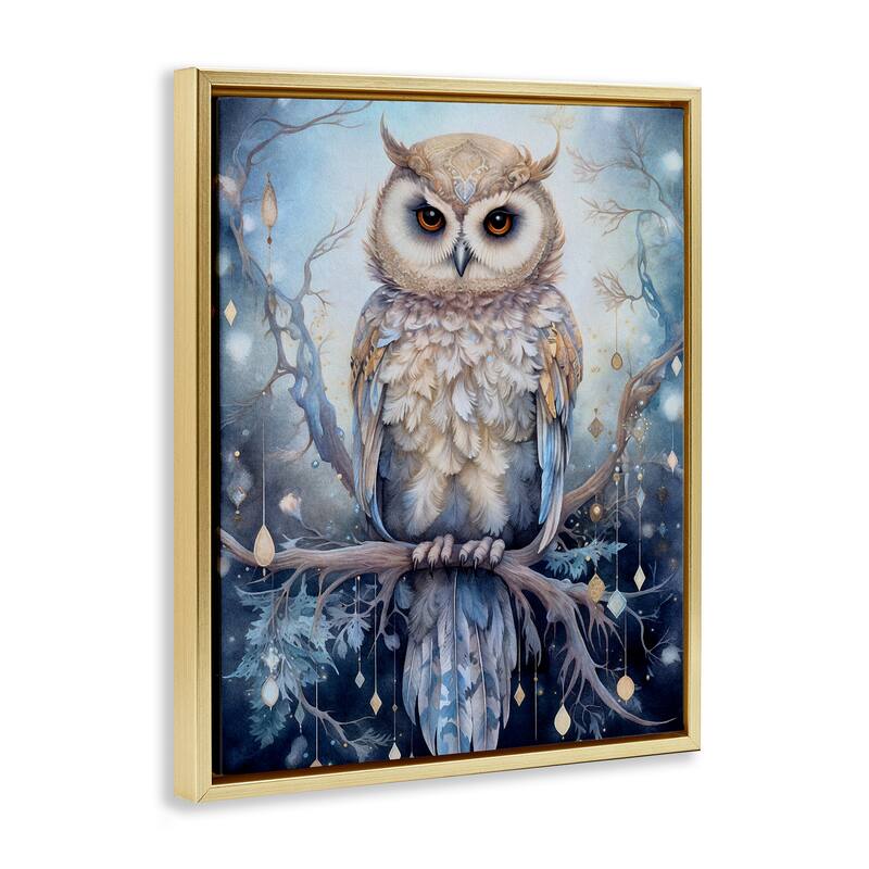 Stupell Owl on Twinkling Branch Framed Floater Canvas Wall Art Design by The Dutch Lady