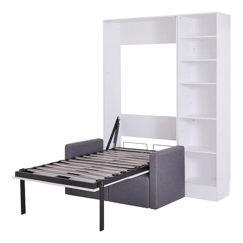 Twin Murphy Bed with Sofa, Shelves