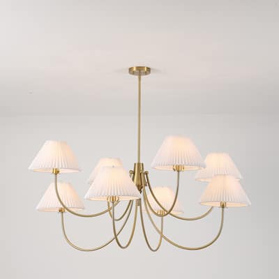 8/5-Light Mid-Century Modern Gold/Black Chandelier with Pleated Fabric Lampshades Hanging Light for Living Room, Dining Room