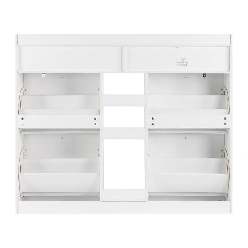 White Shoe Cabinet with 4 Drawers and Storage Compartments for Entryway Hallway Organization - 50.39”W x 9.84”D x 42.13”H