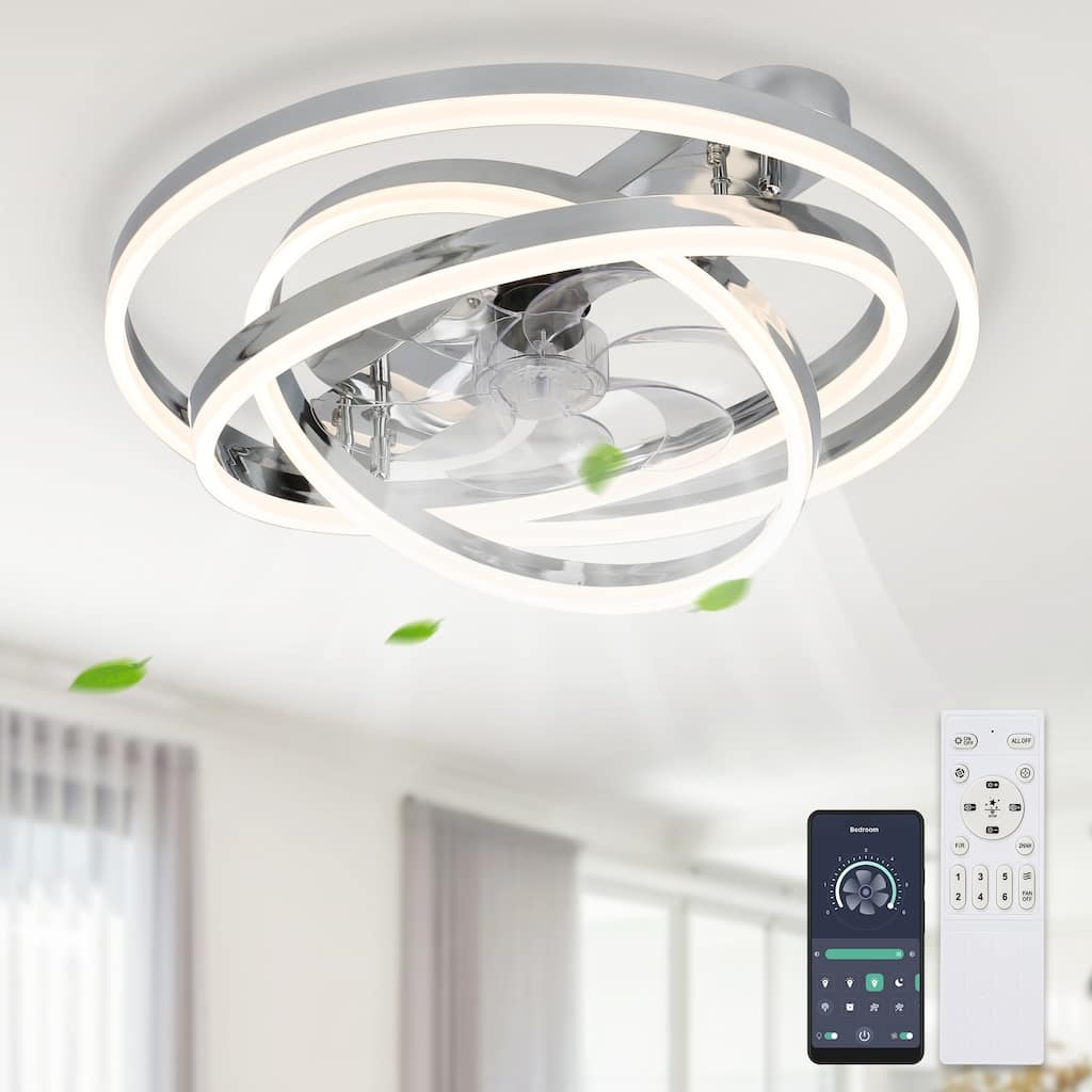 Cusp Barn 24 Inch Low Profile DIY Shape Ceiling Fan with Lights, Flush Mount Silent DC Motor Fandelier, Dimmable LED Lighting