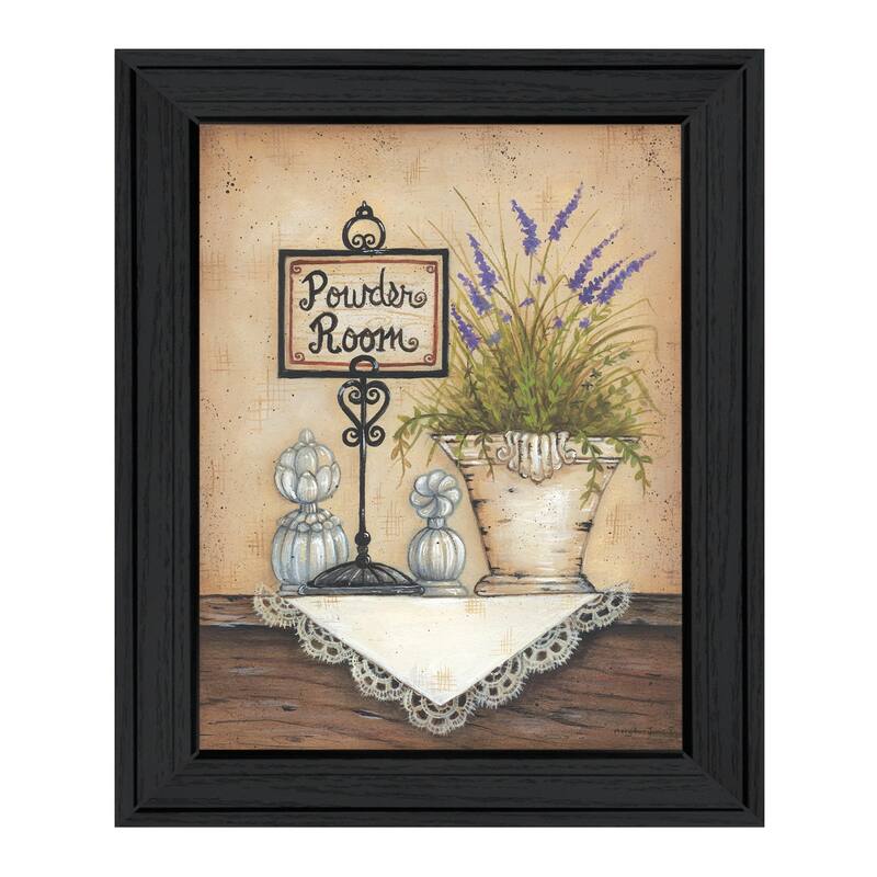 TrendyDecor4U Traditional "Powder Room" Framed Print Wall Art by Mary Ann June - Brown, Tan, Yellow - Charcoal
