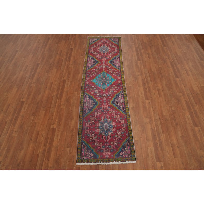 Hand Knotted Oriental 100% Wool Carpet Traditional Tribal Pink Tabriz Runner Rug - 9' 7'' X 2' 7''
