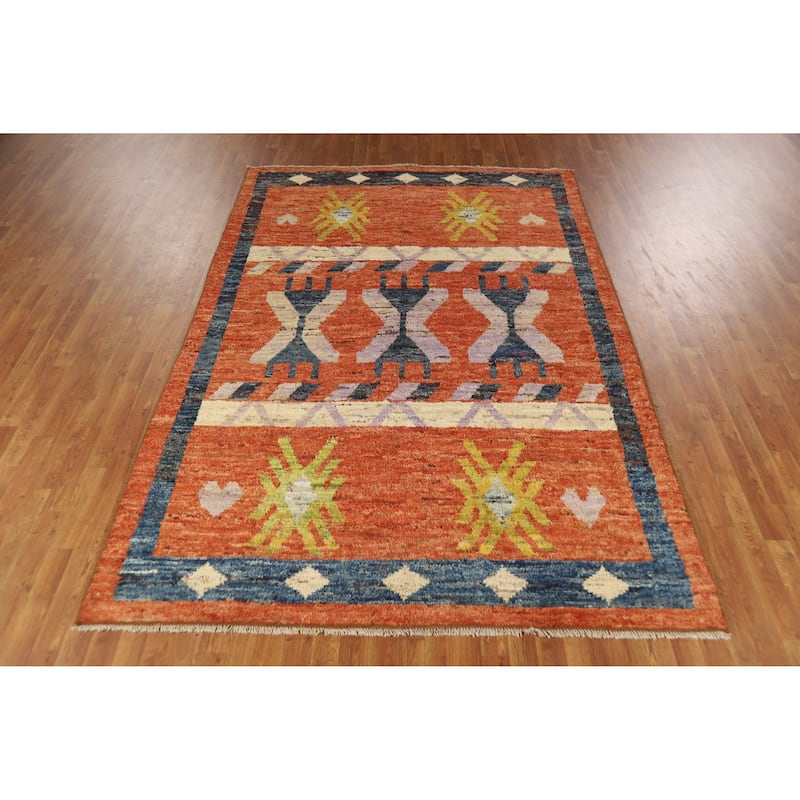 Orange Moroccan Oriental Area Rug Handmade Wool Carpet - 6'7" x 10'0"