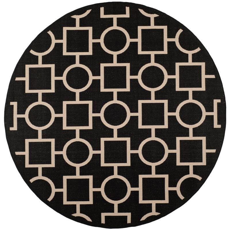 SAFAVIEH Courtyard Lilya Indoor/ Outdoor Waterproof Patio Backyard Rug - 7'10" Round - Black/Beige
