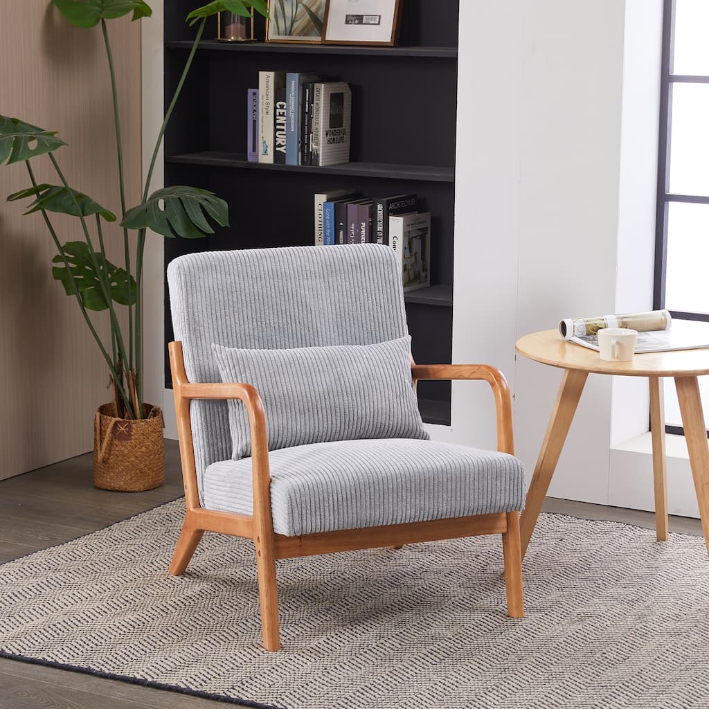 Mid-Century Modern Accent Chair, Arm Chair Living Room Chairs with Pillow Upholstered Reading Chair with Solid Wood Frame