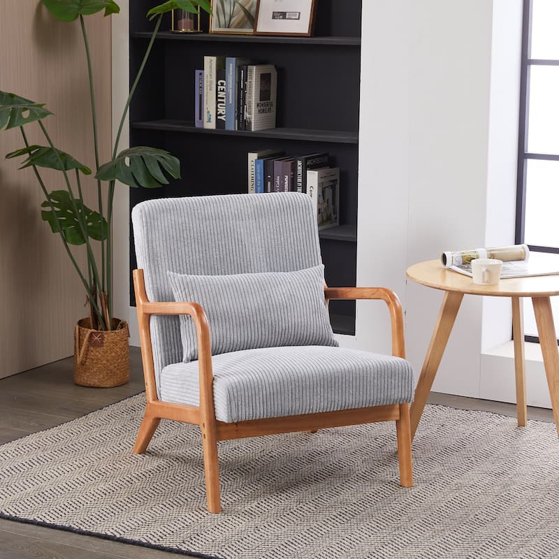 Mid-Century Modern Accent Chair, Arm Chair Living Room Chairs with Pillow Upholstered Reading Chair - Light Gray