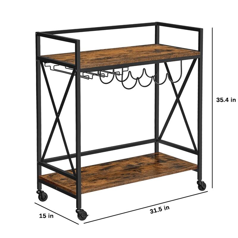 Bar Serving Cart with Glass Stemware Rack and Wine Bottle Holders