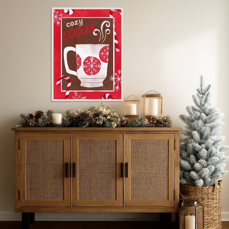 Cozy Cocoa Christmas I by June Erica Vess (23 x 30 in.), Framed Canvas Wall Art Print - Sylvie Beaded White