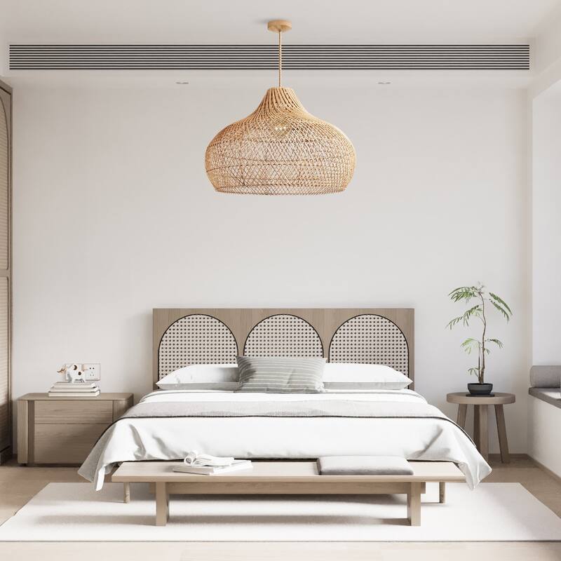 Kloe Rattan Pendant Light - Natural Brown Dome 1-Light Handwoven Ceiling Light For Transitional, Farmhouse, Coastal Room Decor