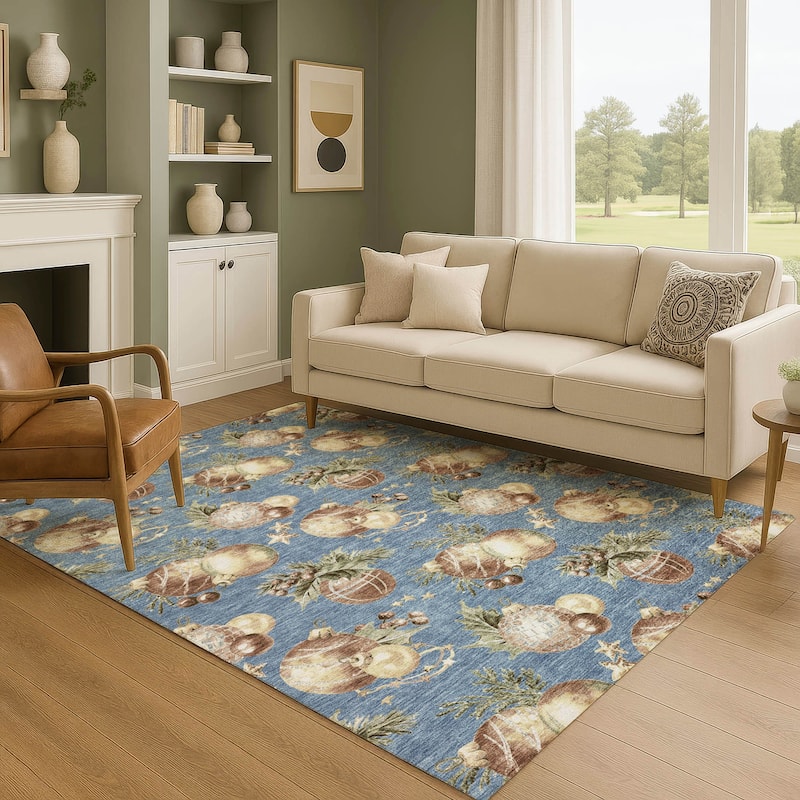 Premium Washable Super Soft Holiday Ornament Mayfield Rug - Denim - 10' x 14'