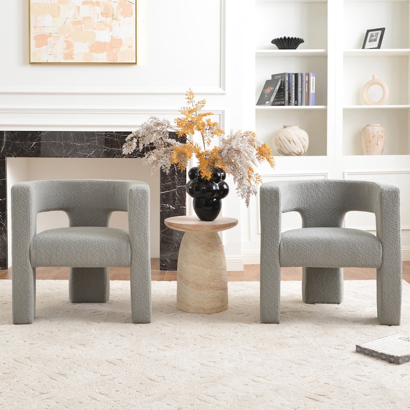 KINWELL 28" Wide Boucle Upholstered Square Armchair (Set of 2)