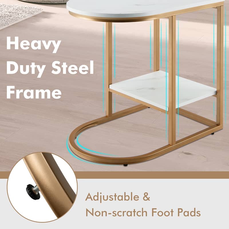 Costway C-shaped Side Table 2-Tier End Table with Storage Modern