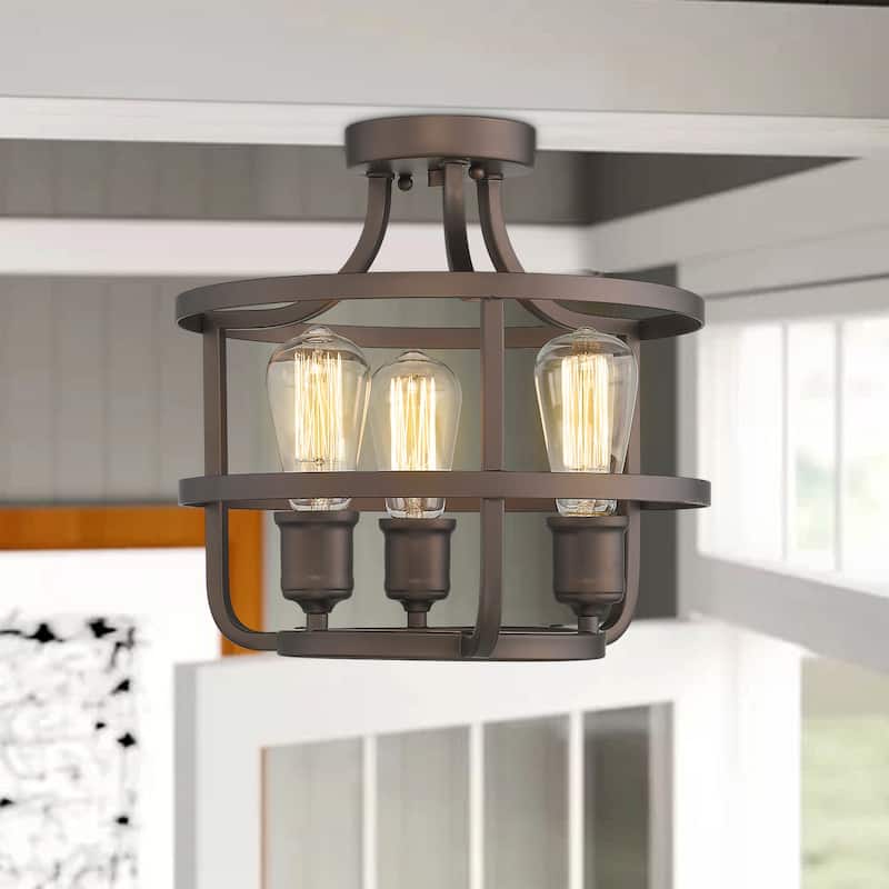 15 Inch Farmhouse Close to Flush Ceiling Light Fixture 3-Light - ‎Oil Rubbed Bronze - ‎14.9 x 14.8 x 14 inches