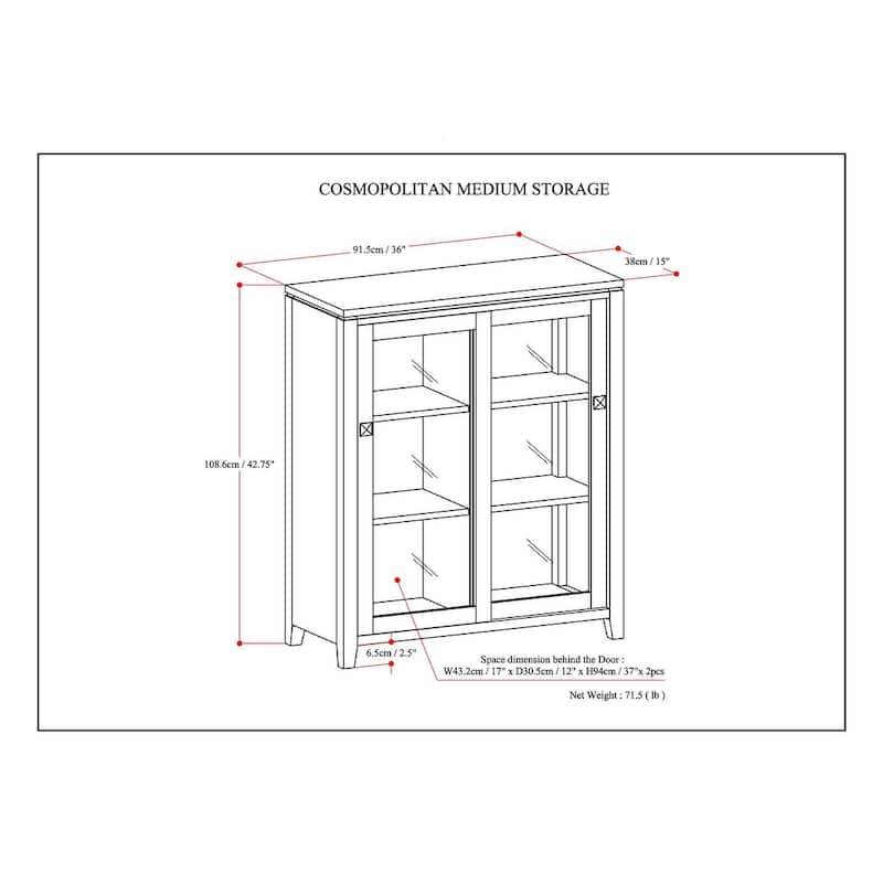 WYNDENHALL Essex SOLID WOOD 36 inch Wide Contemporary Medium Storage Cabinet in Mahogany Brown - 36"w x 15"d x 42.8"h