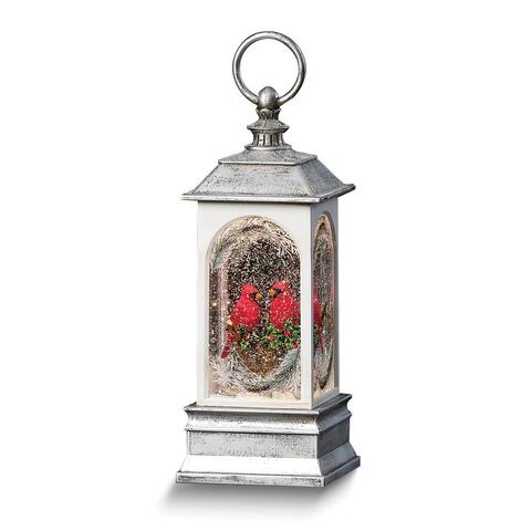 Curata Grey Antique Finish Led Cardinals in The Snow Lantern