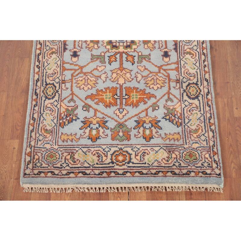 Light Blue Heriz-Serapi Accent Rug Hand-Knotted Floral Wool Carpet - 2'11"x 5'1"
