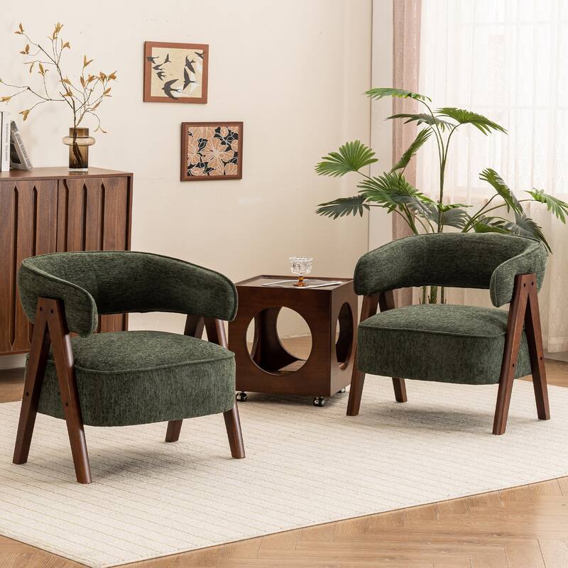 Modern Accent Chair Set of 2, Upholstered Armchair with wooden legs for Living Room, Bedroom