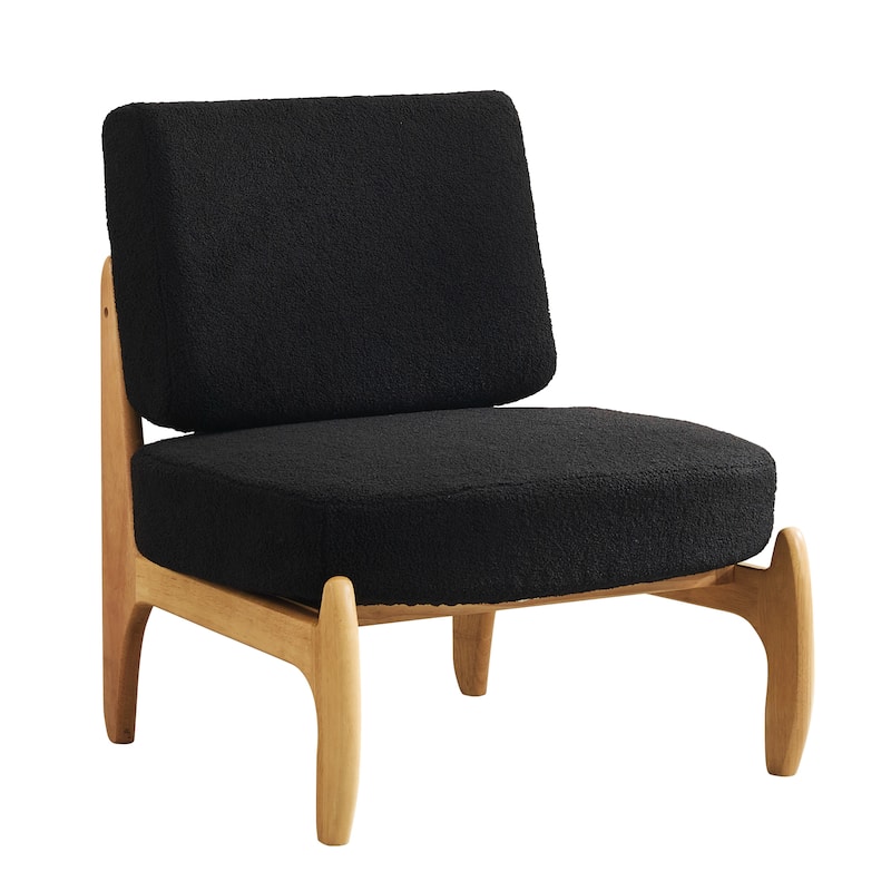 Modern Teddy Slipper Chair Armless Lounge Sofa - Oak Frame + Black Teddy