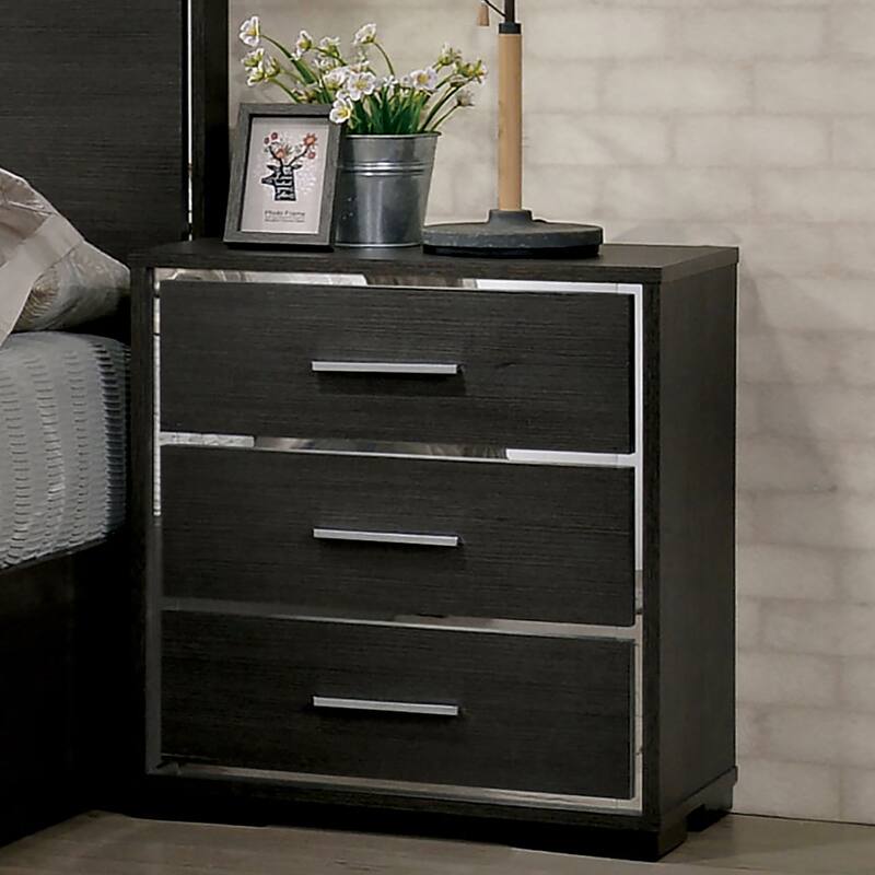 Furniture of America Kastela Contemporary Grey 3-Piece Panel Bed, Nightstand and Chest Set with LED and USB Ports