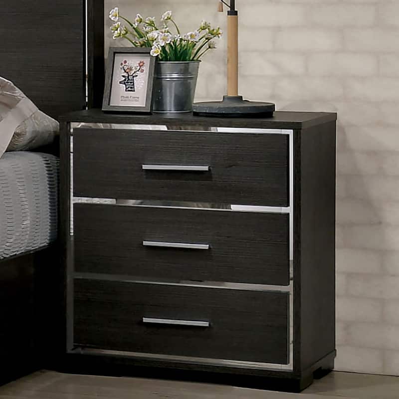 Furniture of America Kastela Contemporary Grey 3-Piece Panel Bed, Nightstand and Dresser Set with LED and USB Ports
