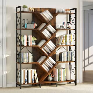 Moasis Wood 5-Tier Large Tree Bookshelf Industrial Open Bookcase