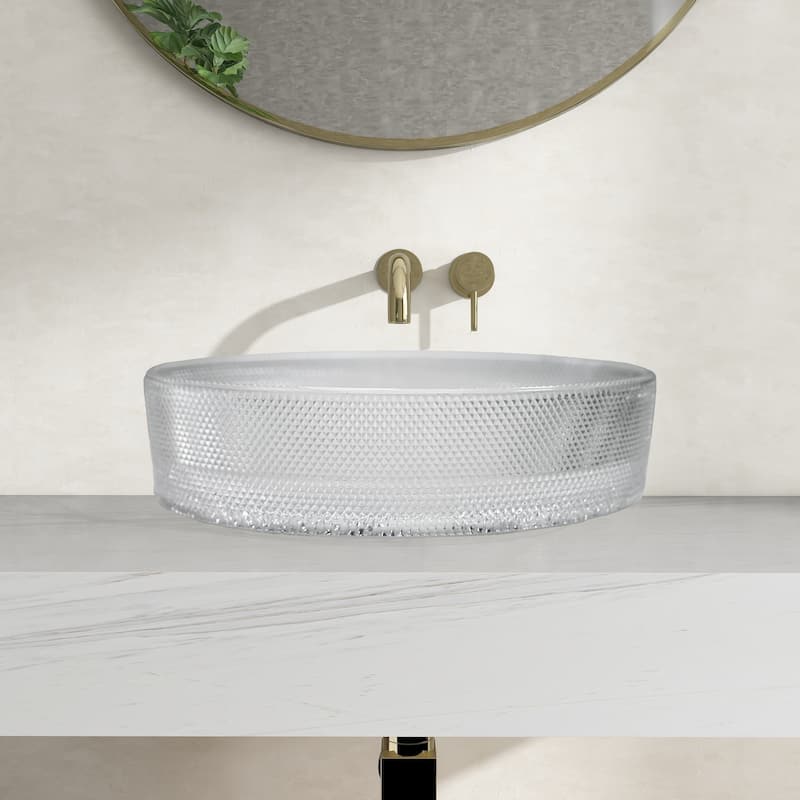 CastelloUSA Decorative 20" Oval Crystal Rectangle Glass Sink