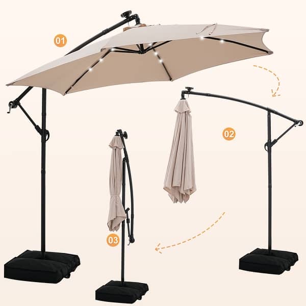 dimension image slide 7 of 9, Ainfox 10 ft. Patio Offset Solar LED Umbrellas Cantilever Outside Umbrellas with Base